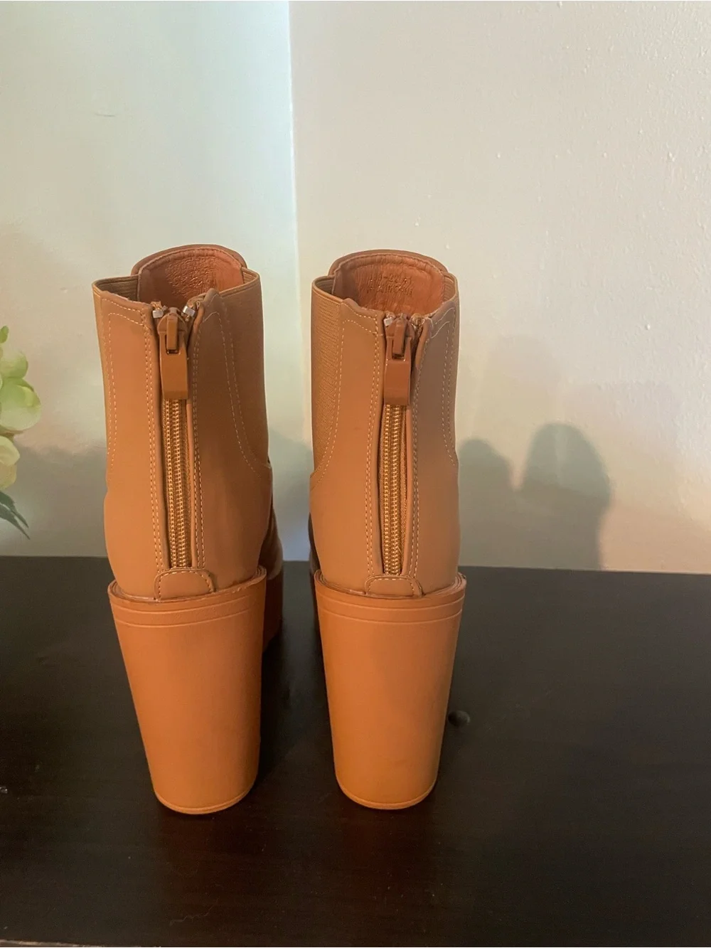 Tan Chunky Platform Ankle Boots